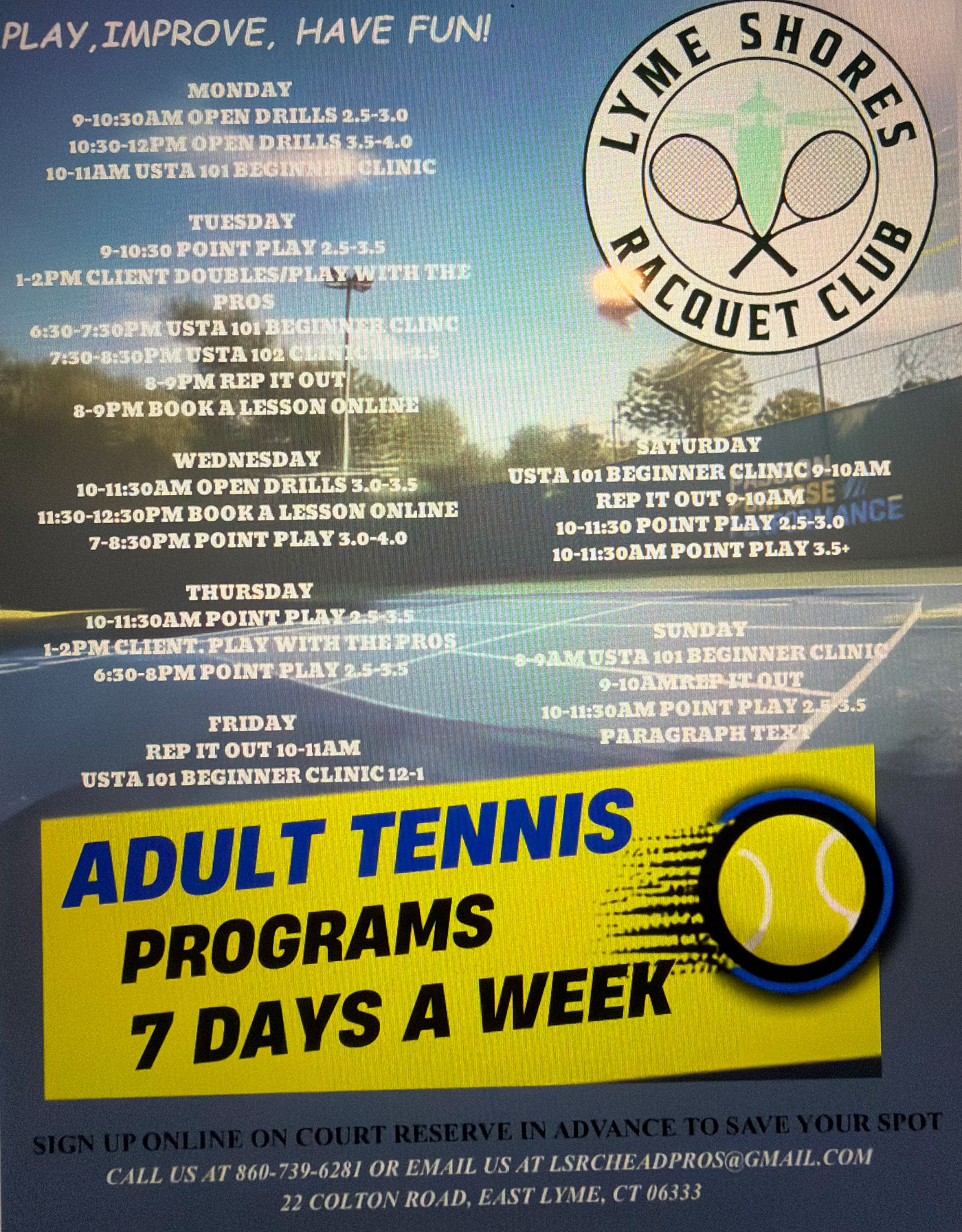 Adult Tennis Programs 7 Days a Week!